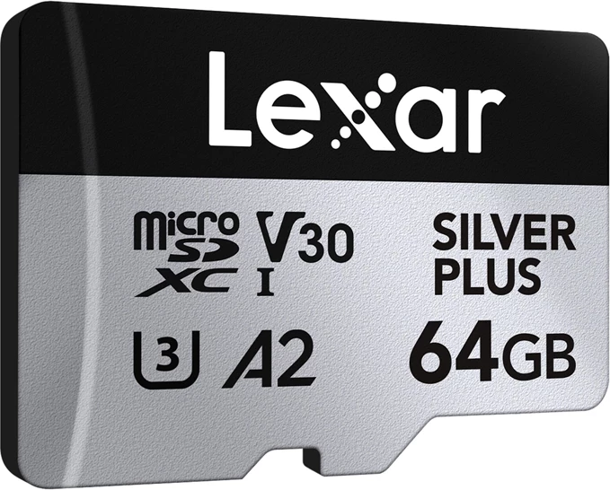 Kartelë memorje microSDXC Lexar Silver Plus LMSSIPL064G-B2ANG 2x64GB UHS-I A2 V30, set 2 copë + adapter SD