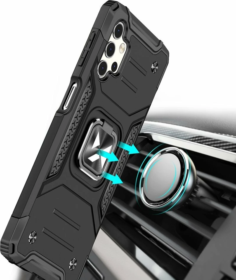 Mbështjellës Wozinsky Ring Armor me qëndrim dhe mbajtës gishti për Samsung Galaxy A32 4G, zi