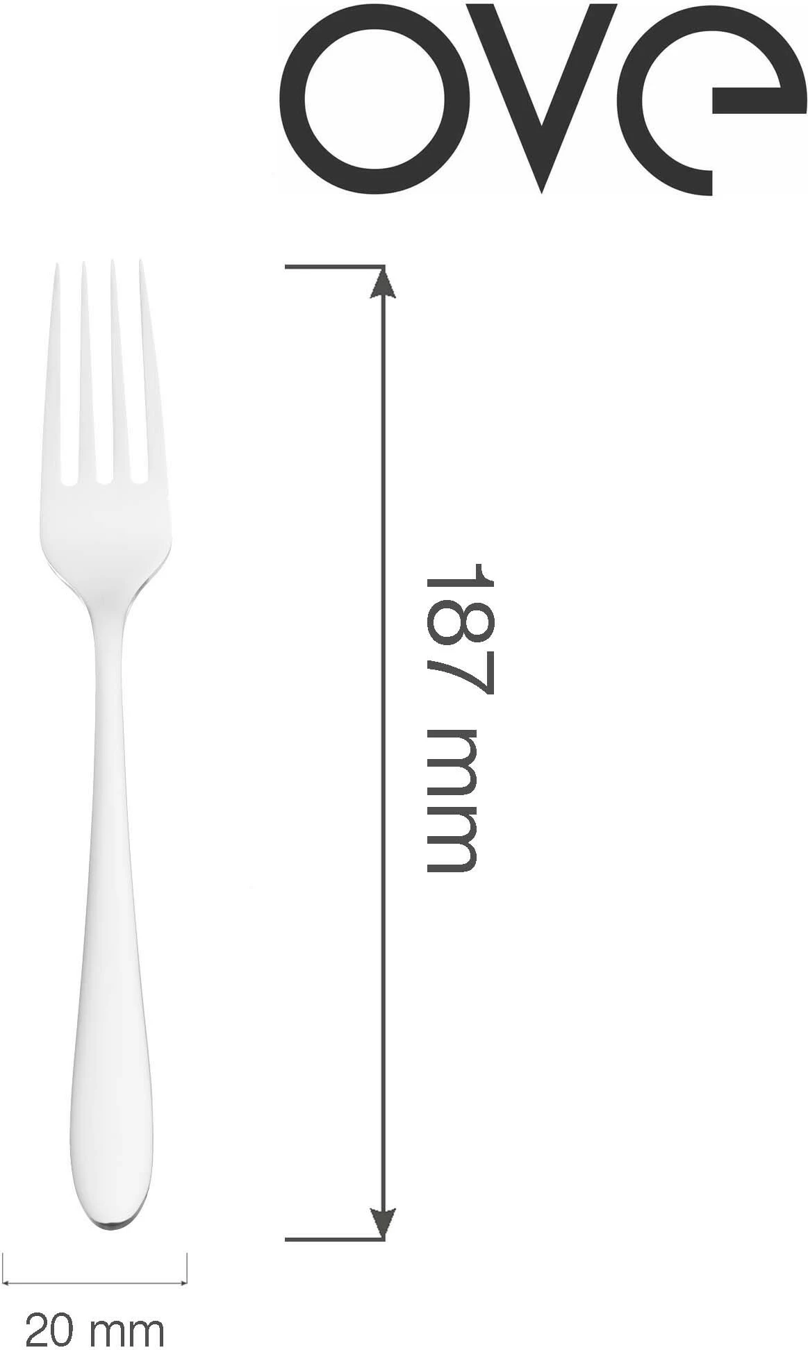 Pirun ëmbëlsire OVE Como 187 mm, inox 18/10, set 12 copë, argjendtë