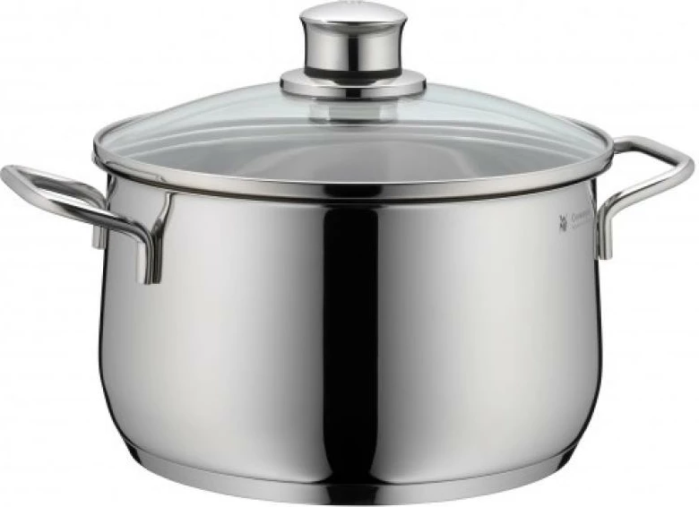 Tenxhere WMF Diadem Plus (07 3004 6040), çelik inoks 18/10 Cromargan, bazë TransTherm për të gjitha sobat me induksion, me kapak qelqi, argjendtë, set 4 copë