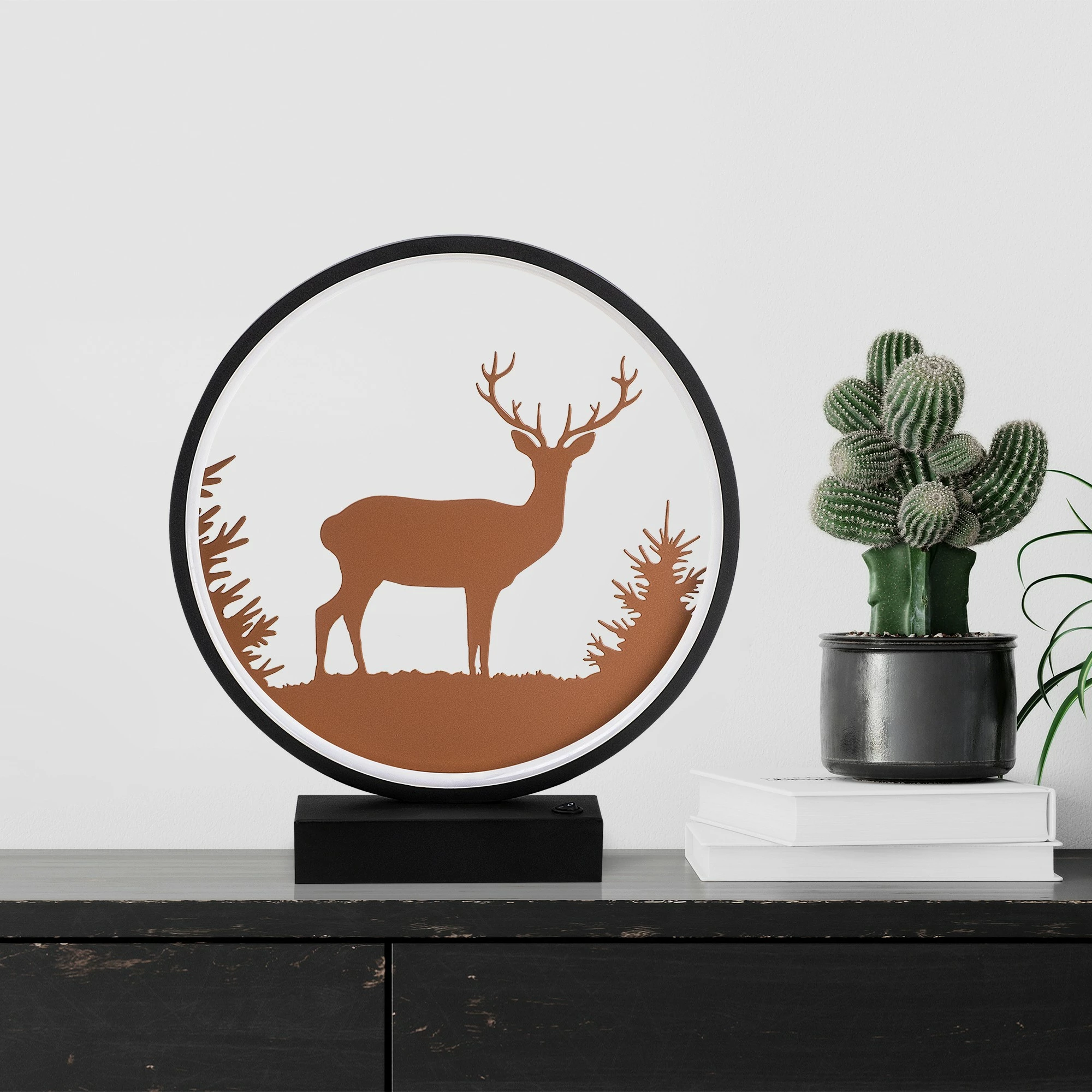 Llambë tavoline Opviq, XMAS7, e zezë dhe bakri, dizajn me drer