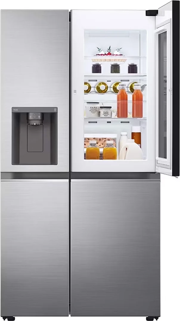Frigorifer side-by-side, LG, GSXV80PZLE, 635 L, InstaView Door-in-Door, WiFi, dozues uji/akulli, klasë energjie E, 179 x 91.3 cm, Platinum Silver