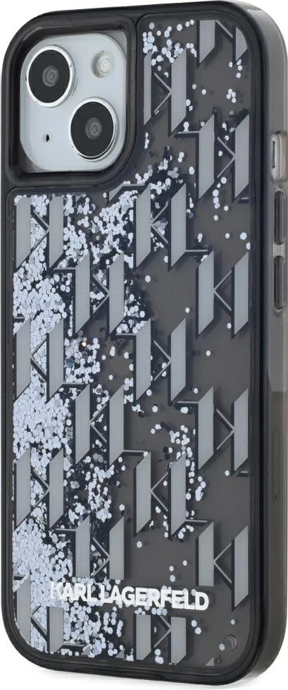 Mbështjellës Karl Lagerfeld Liquide Glitter Monogram Gradient për iPhone 15, i zi