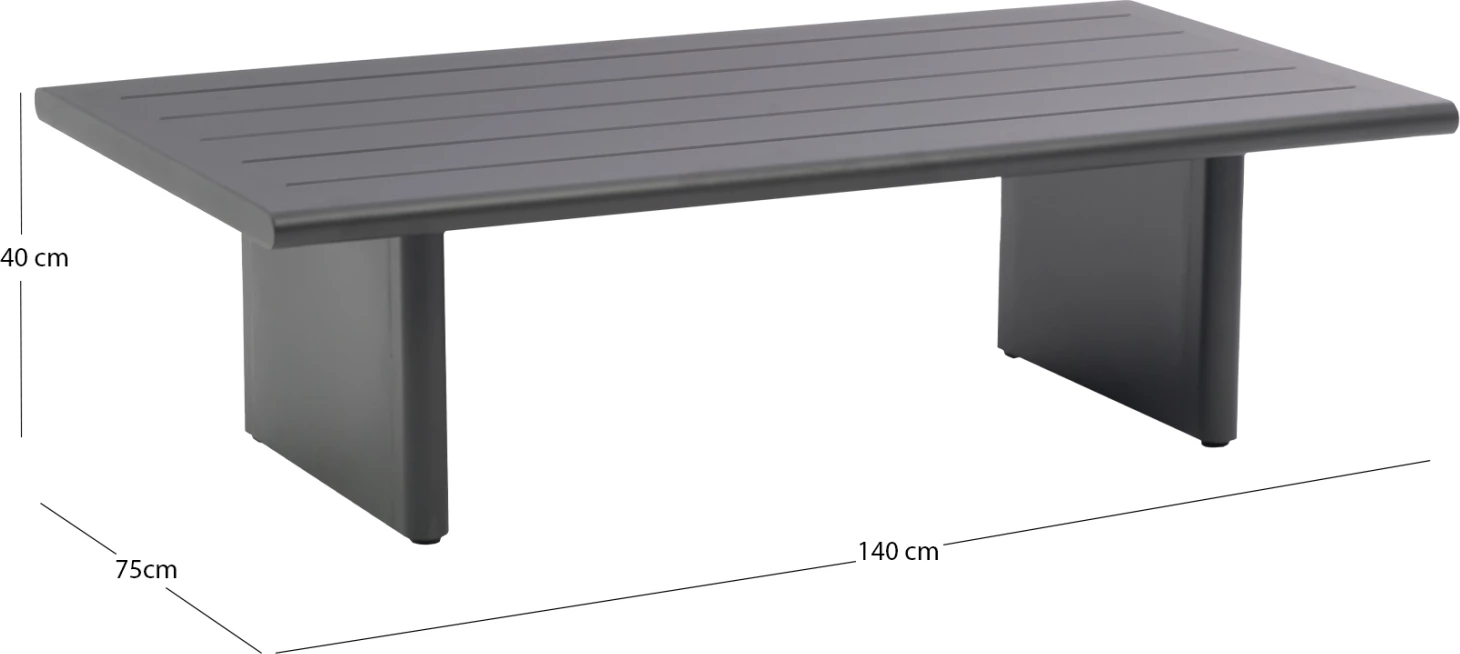 Tavolinë qendrore drejtkëndore DECCARD CD6463.01, alumin ngjyrë gri e errët, 140x75x40cm