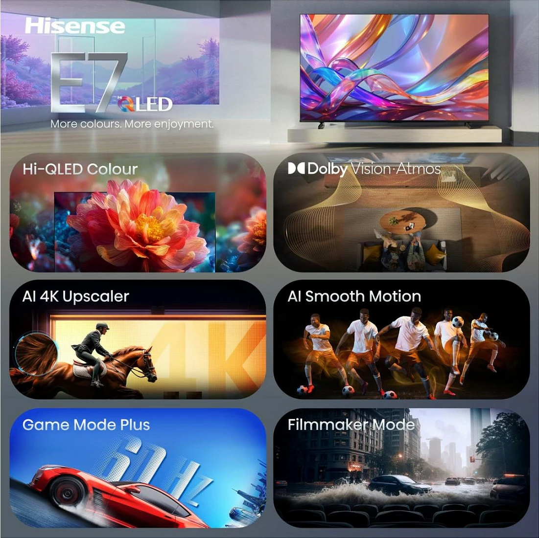 Televizor Smart Hisense 55E7S, 55", 4K UHD, QLED, HDR, WiFi/Bluetooth, i zi