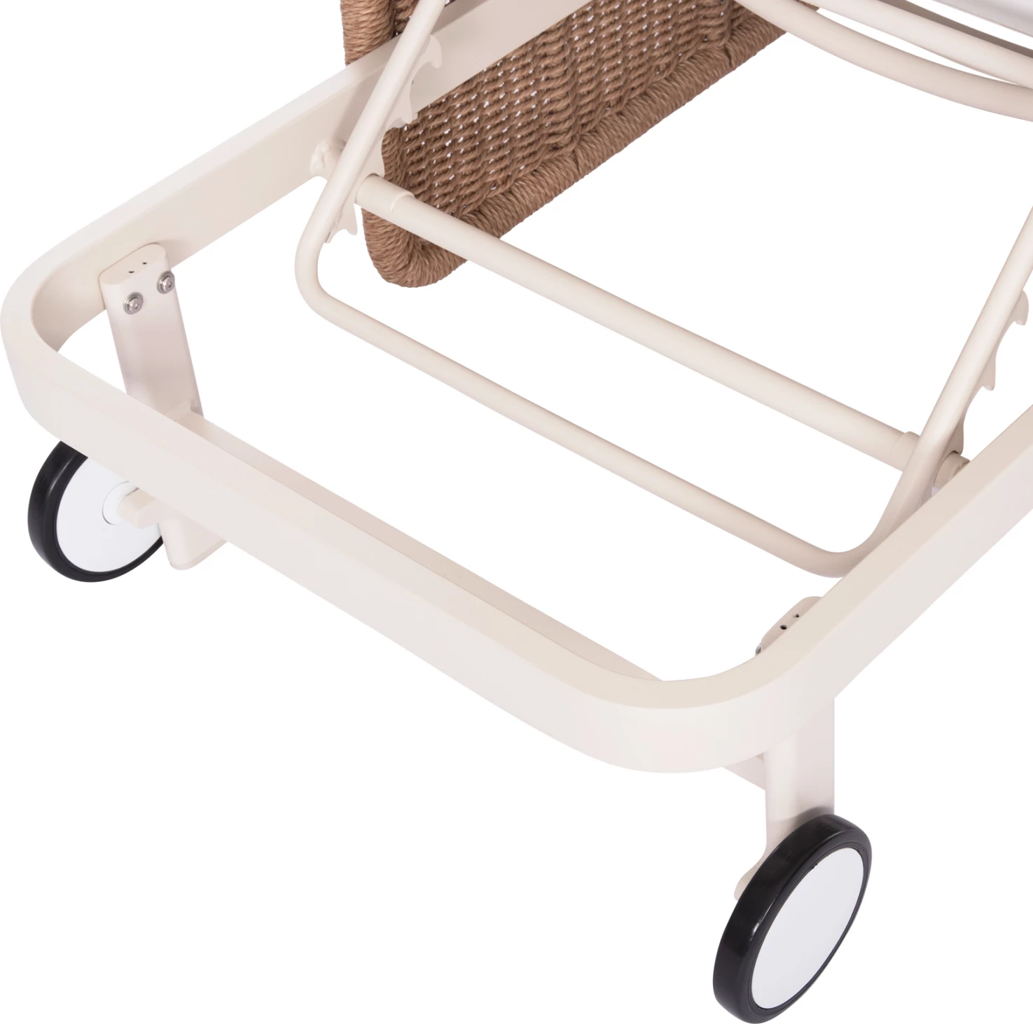 Shezlong alumini, ngjyrë fildishi, ratan natyral, jastëk bezhë, 205.5x86x58-104H