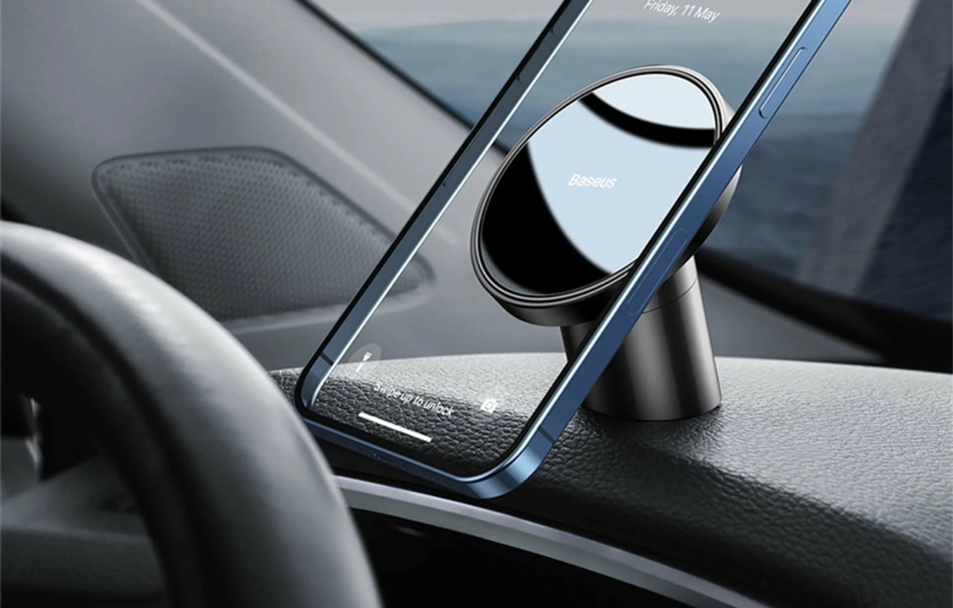 Mbajtës magnetik për celular Baseus NeoGravity, montim në grilë ventilimi/dashbord, i zi