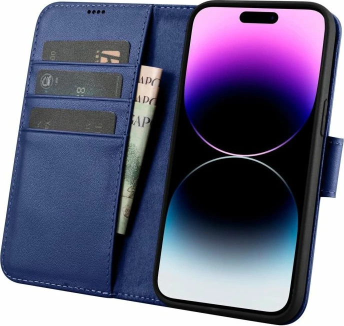 Mbrojtëse portofol për iPhone 14 Pro Max iCarer WMI14220728, lëkurë, kaltër [Ngjyra: Kaltër]