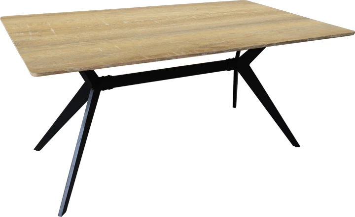 Tavolinë me karrige Noor të zeza dhe tavolinë Ezali sonoma 160x90x75cm, set 7 copë