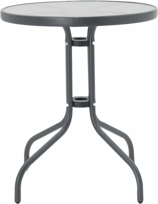 Tavolinë metalike me sipërfaqe qelqi, ngjyrë antracit, Φ60x70cm