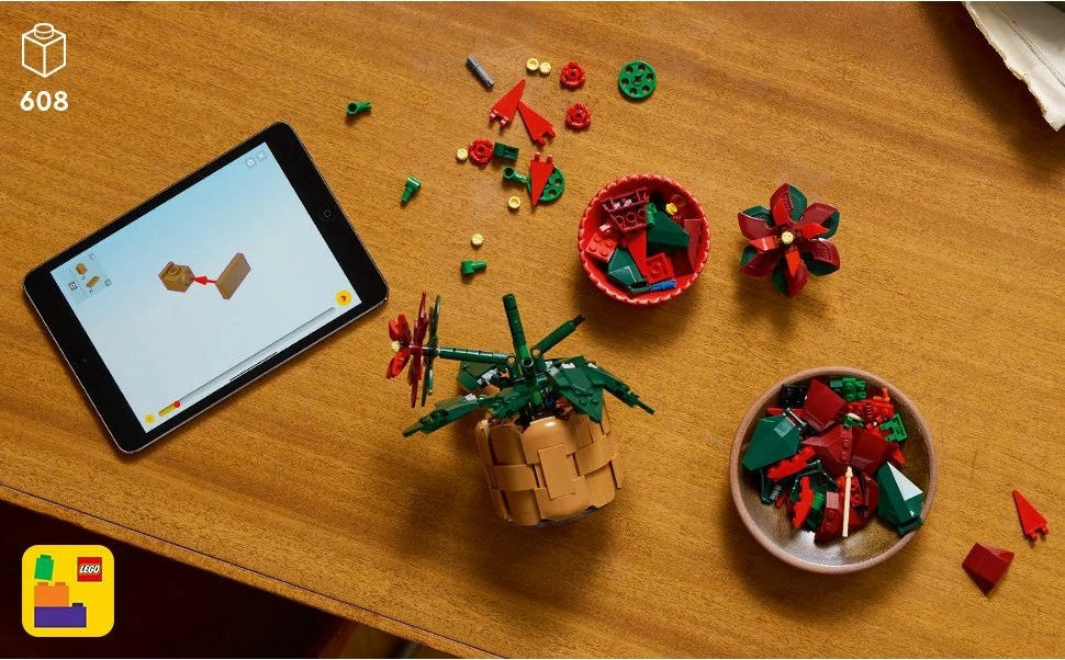 Set ndërtimi LEGO Icons 10370, 608 pjesë, Poinsettia, shumëngjyrësh