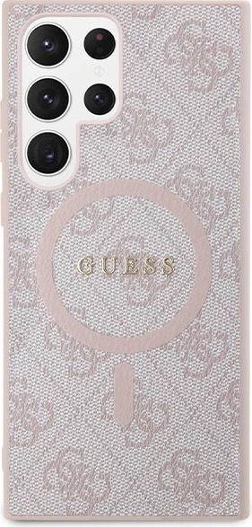 Mbështjellës Guess 4G Collection Leather Metal Logo MagSafe për Samsung Galaxy S24 Ultra hardcase TPU/PC me lëkurë eko magnetik MagSafe rozë