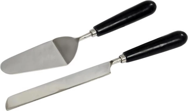 Set për servirje ëmbëlsirash, 2 copë, çelik, dorezë mermeri e zezë, 33x6x3 cm