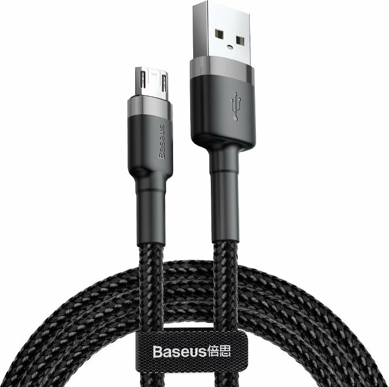 Kabllo Baseus Cafule USB në Micro USB, 1m, 2.4A, Gri + e zezë
