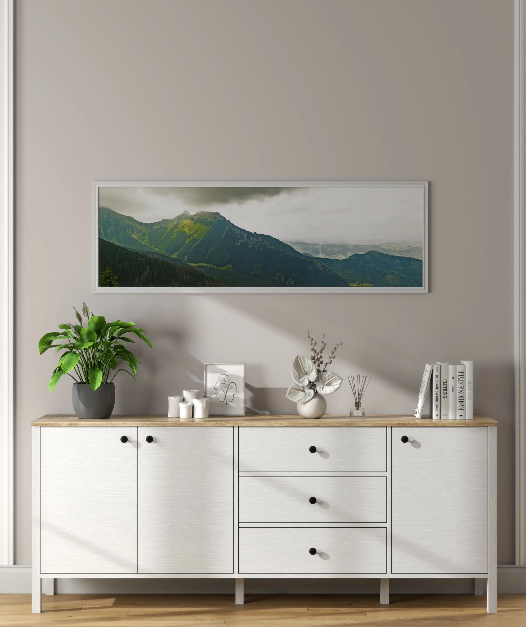Konsol Hanah Home, FRN-20009, ngjyrë druri dhe e bardhë, 200x82x44cm