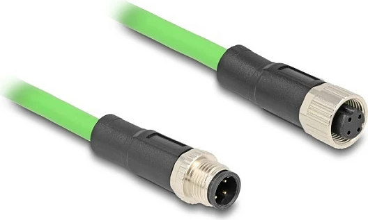 Kabllo industriale Ethernet DeLOCK M12 D-coded 4-pin mashkull-në-femër, 5 m, PUR (TPU), e gjelbër