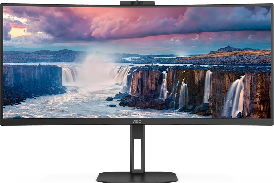 Monitor AOC CU34V5CW 34\" i lakuar UWQHD 3440x1440 VA 100Hz me USB-C PD 65W, webcam 2MP, altoparlantë, i zi