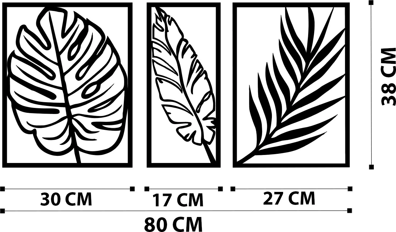 Aksesor dekorativ metalik për mur, Wallity, Leaf2, dekor metalik, ngjyrë e zezë, 80x38cm