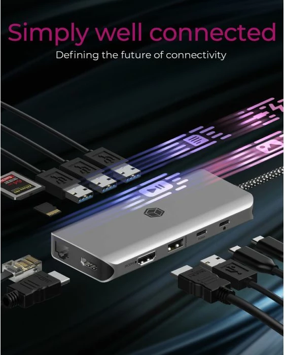docking station USB-C ICYBOX IB-DK4061-CPD 12-në-1 Power Delivery 100W, antracit/zezë