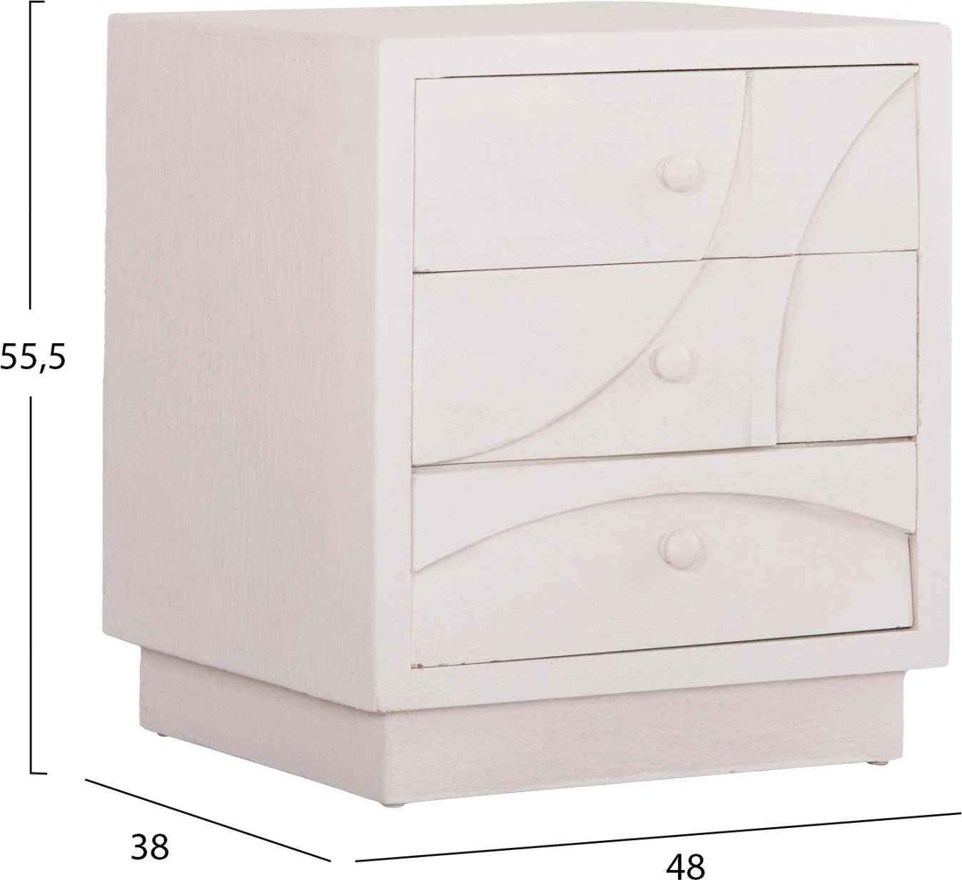 Komodinë Santorini FH18047 MDF ngjyrë off-white, 3 sirtarë, 48x38x55.5 cm