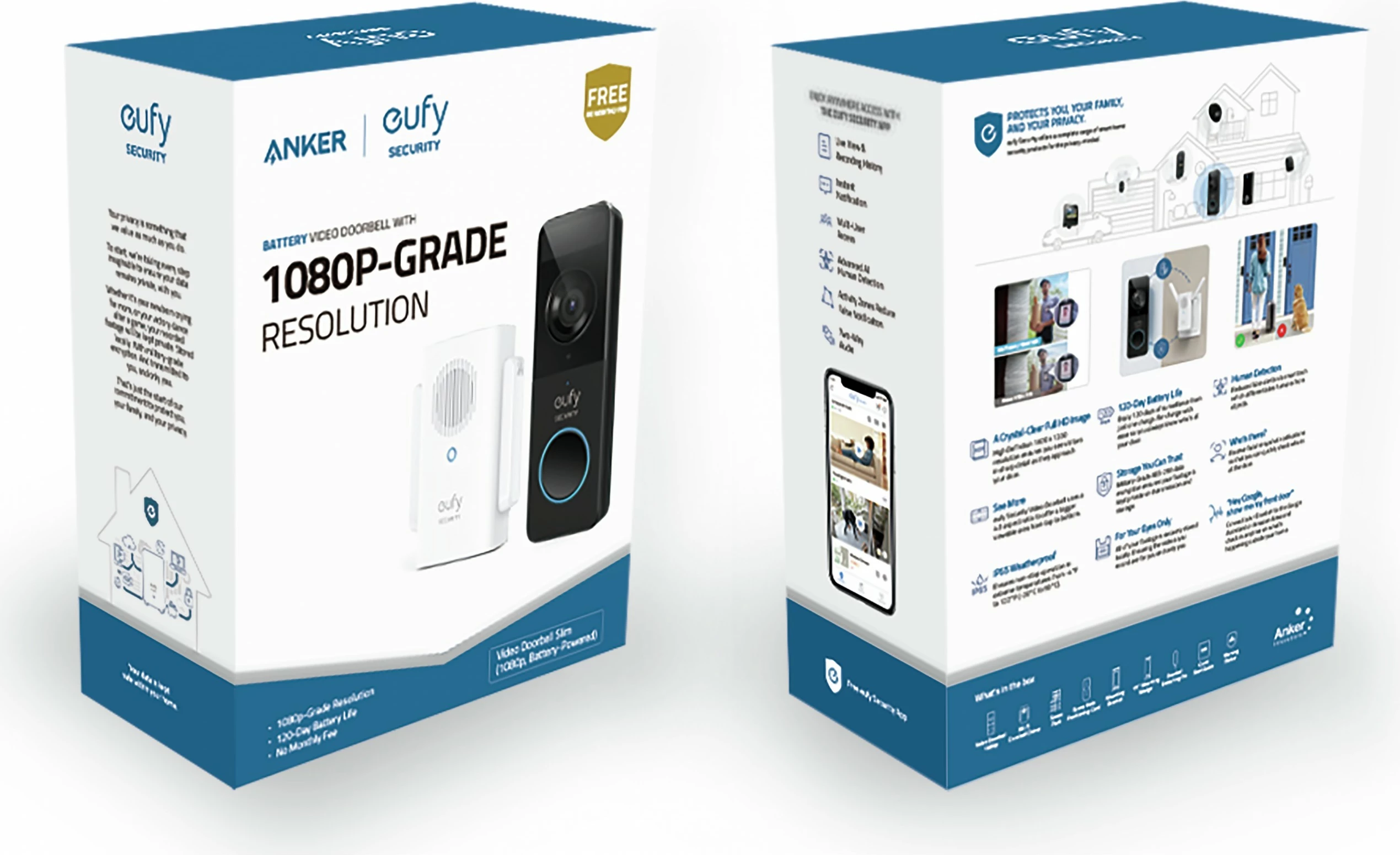 Video derë Anker Eufy E8220311, Full HD, wireless, 5000mAh, e zezë/e bardhë