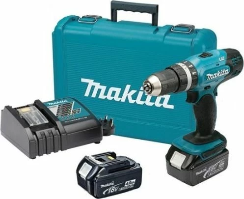 Burmashinë/vidhosëse me bateri Makita DHP453RFE 18 V, 2x 3Ah, mandrinë 13 mm, me karikues e valixhe, turkuaz