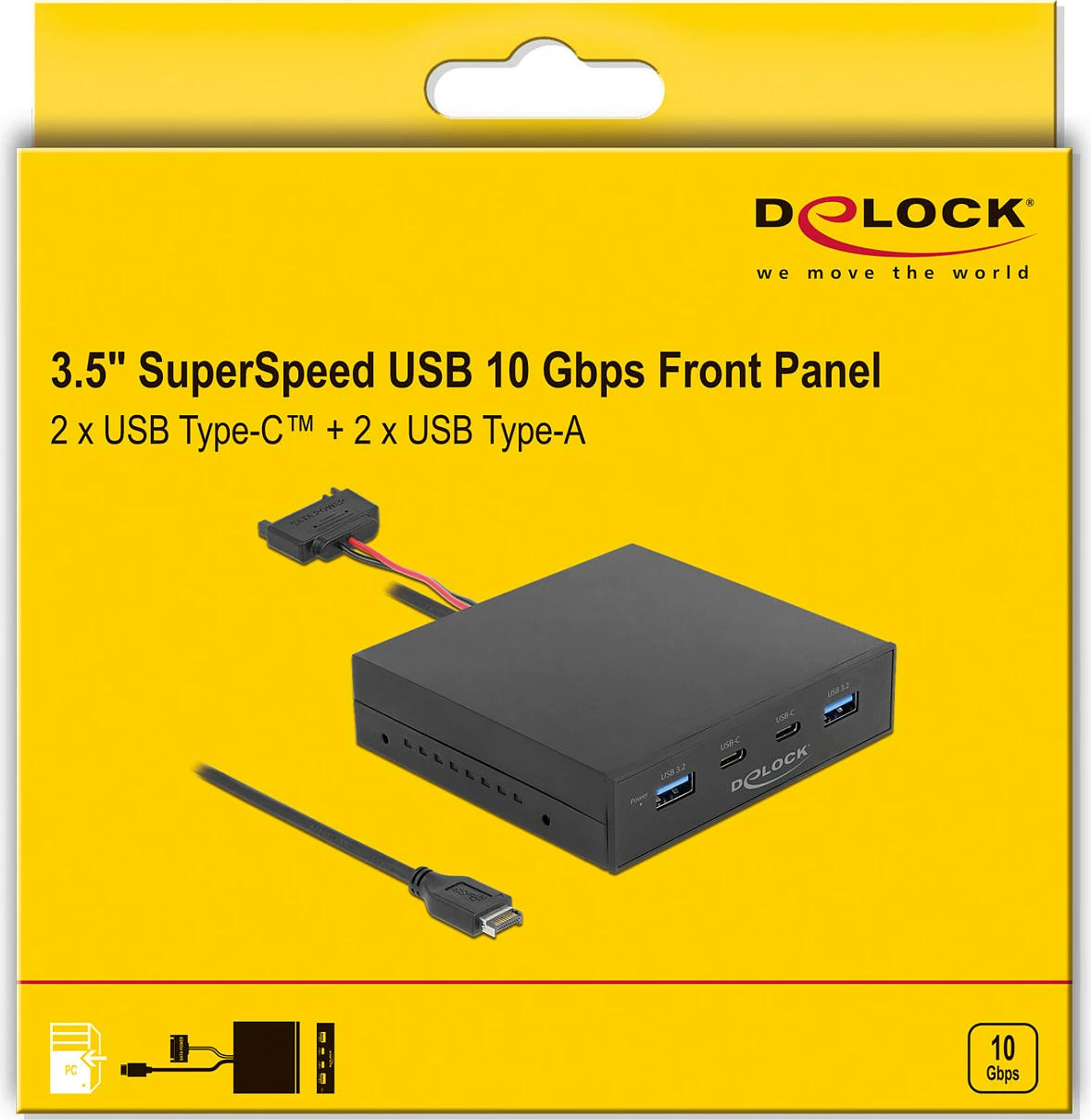 Panel i përparmë USB DeLOCK 3.5″ USB 3.2 Gen 2, 2x USB-C + 2x USB-A, i zi
