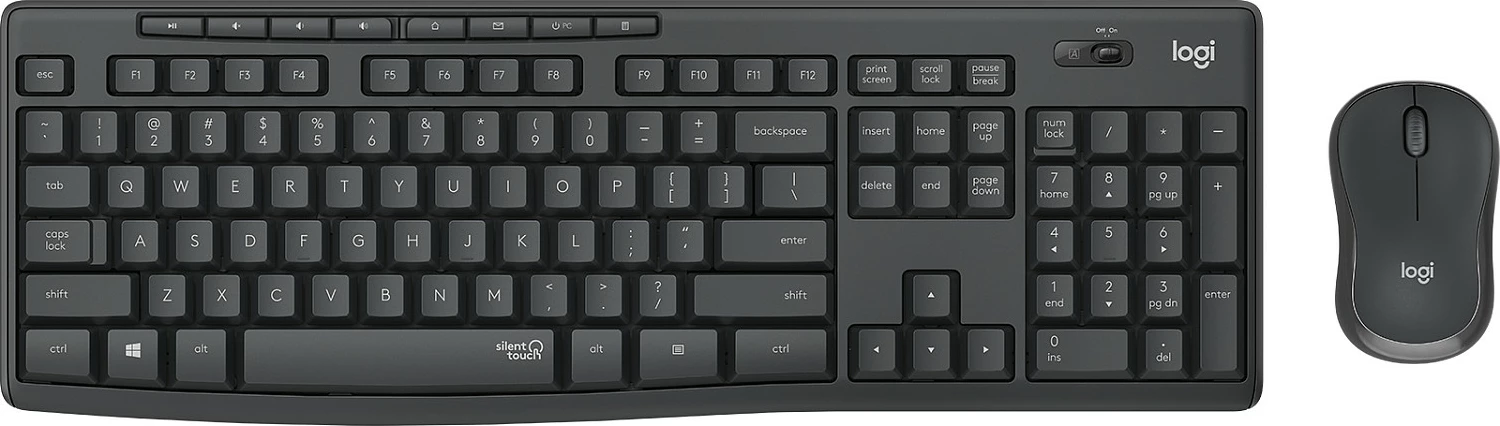 Set tastierë + maus Logitech MK295 Silent Wireless, full-size 100%, RF 2.4GHz, QWERTY Nordic, Graphite
