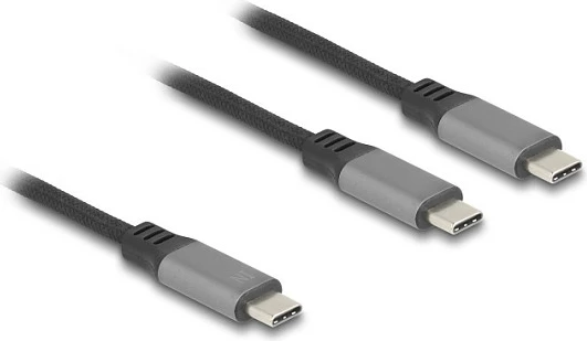 Kabllo karikimi DeLOCK 81271, USB-C në 2x USB-C, 1.2 m, PD 100W, 5A, zi/gri