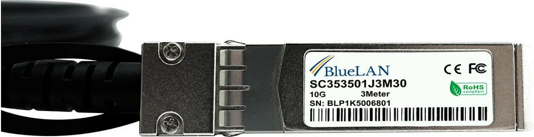 Kabllo DAC SFP+ BlueOptics SFP-10G-DAC3M, 10GbE 10GBASE-CR, 3m, e zezë