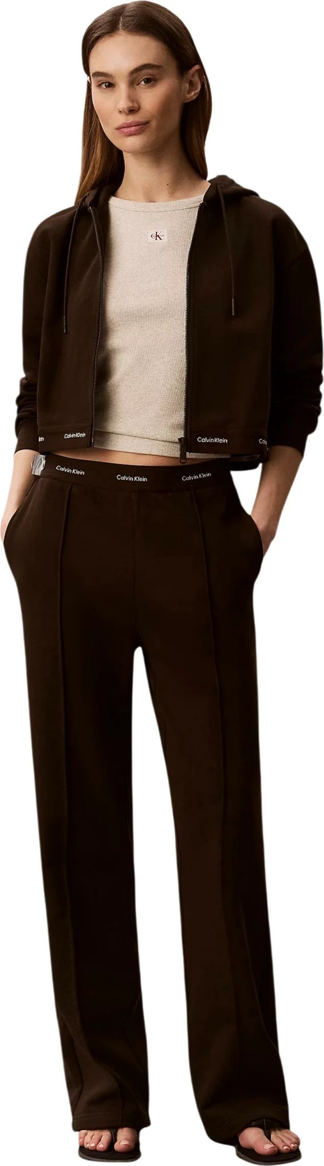 Duks me kapuç Calvin Klein Jeans LV047G252G për femra, kafe [Madhësia: XS]