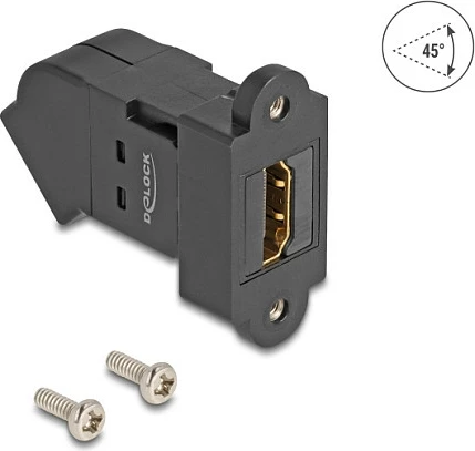 Adapter HDMI panel-mount DeLOCK, femër-femër, 45°, 8K 60Hz, i zi
