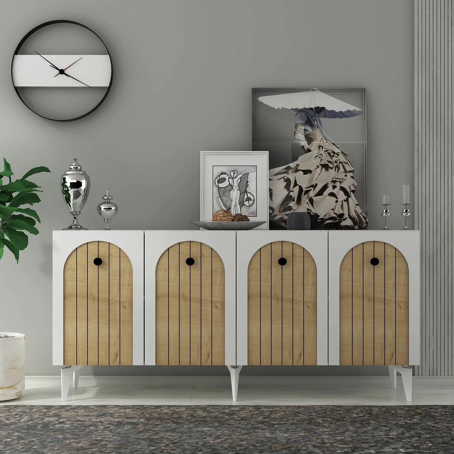 Konsol Skye Decor, e bardhë, lisi sapphire