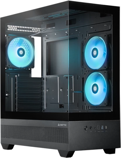 Kasë CHIEFTEC VISTA GT-01B-OP ATX Midi Tower, tempered glass, 3x 120mm A-RGB fan, USB-C/USB 3.0, e zezë