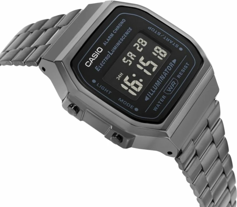 Orë dore digjitale CASIO A168WEGG-1BEF, grafit, në kuti
