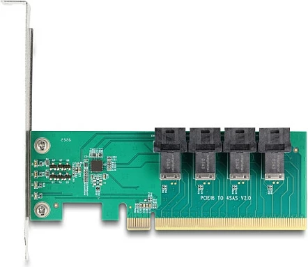 Kartë zgjerimi PCIe DeLOCK Express x16 në 4x SFF-8643 NVMe, low profile, e gjelbër/bardhë