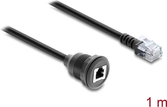 Kabllo DeLOCK RJ12 mashkull në RJ12 femër për montim, 1 m, i zi