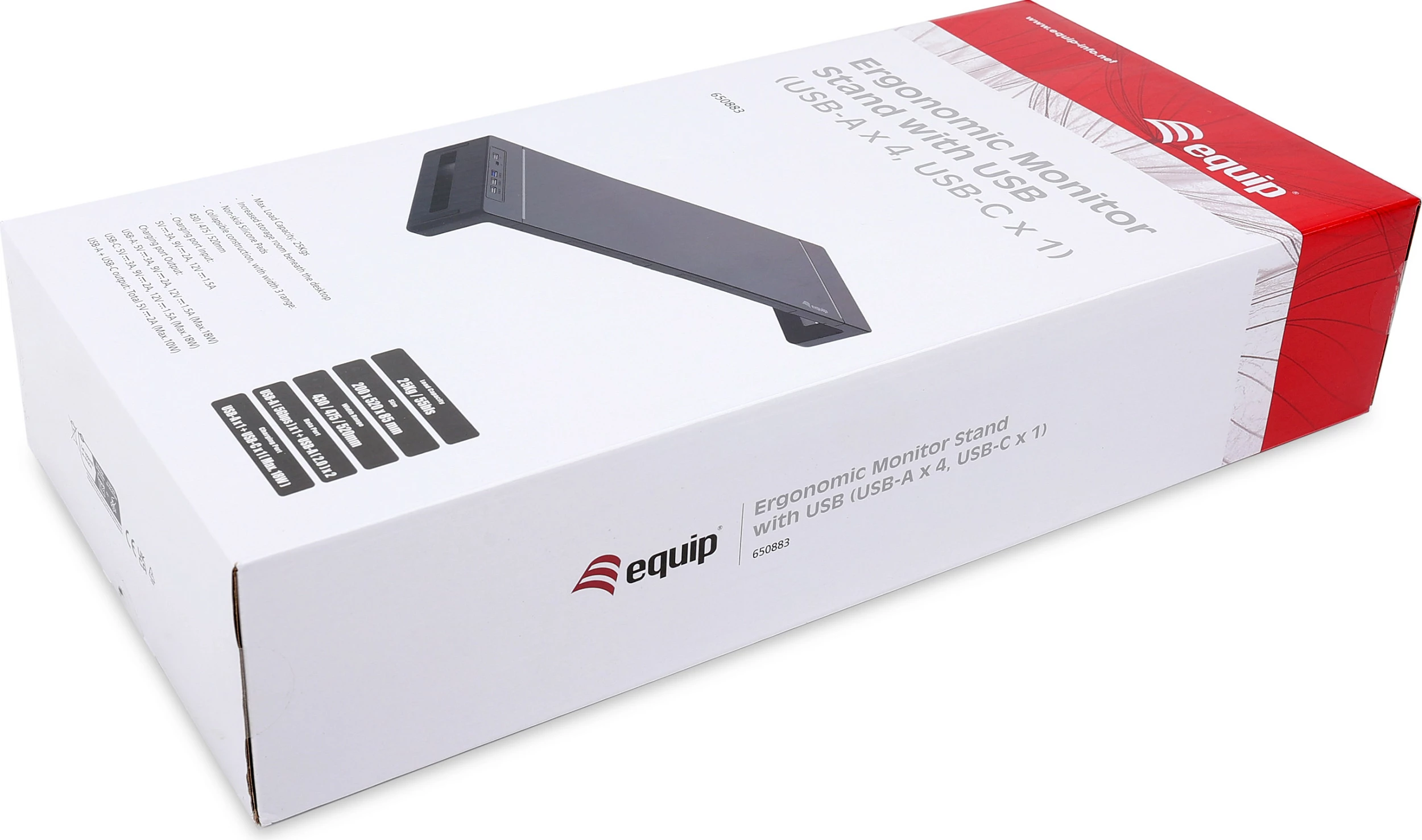 Ngritës monitori EQUIP, 4x USB-A + USB-C, 25 kg, i zi