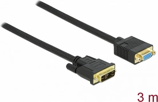 Kabllo adapter DVI (12+5) mashkull në VGA (D-Sub) femër DeLOCK, 3 m, e zezë