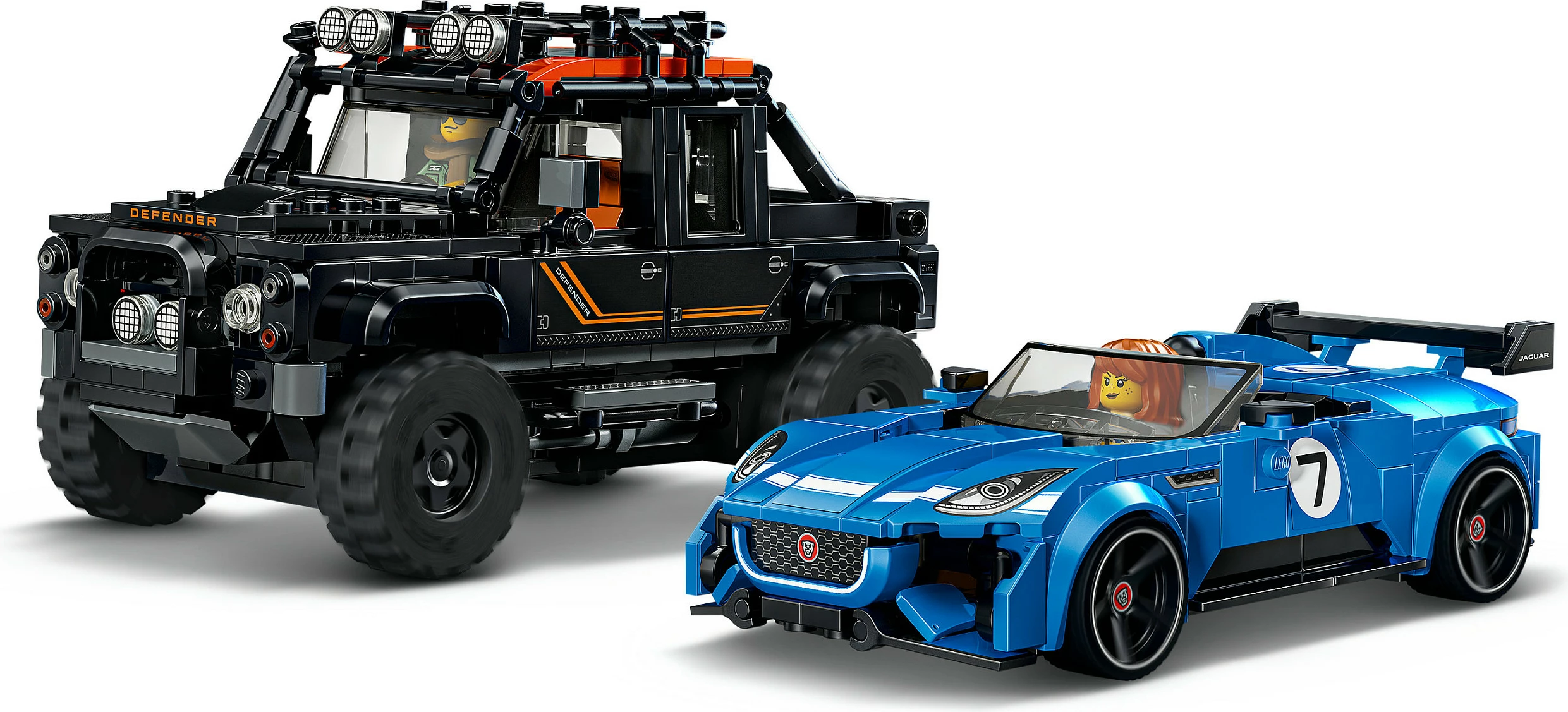 Set ndërtimi LEGO Speed Champions 77264 Jaguar F-Type Project 7 & Land Rover Classic Defender, 740 copë, 10+, blu/zi