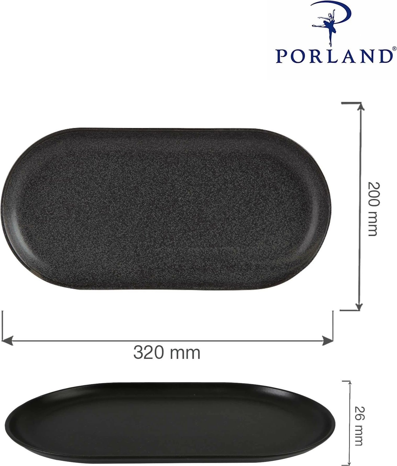 Pjatë servirjeje ovale Porland Seasons Coal 320x200 mm, e zezë, set 6 copë
