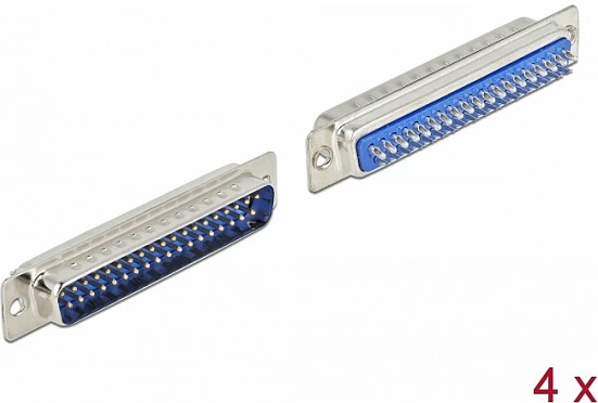 Konektor D-Sub 37-pin DeLOCK, mashkull, metal, për saldim, 4 copë, blu/argjendtë