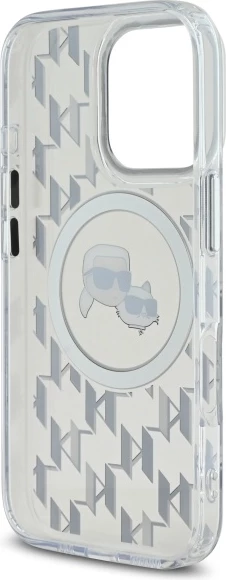 Mbështjellës Karl Lagerfeld IML Monogram Karl & Choupette Head MagSafe për iPhone 16 Pro, Transparent