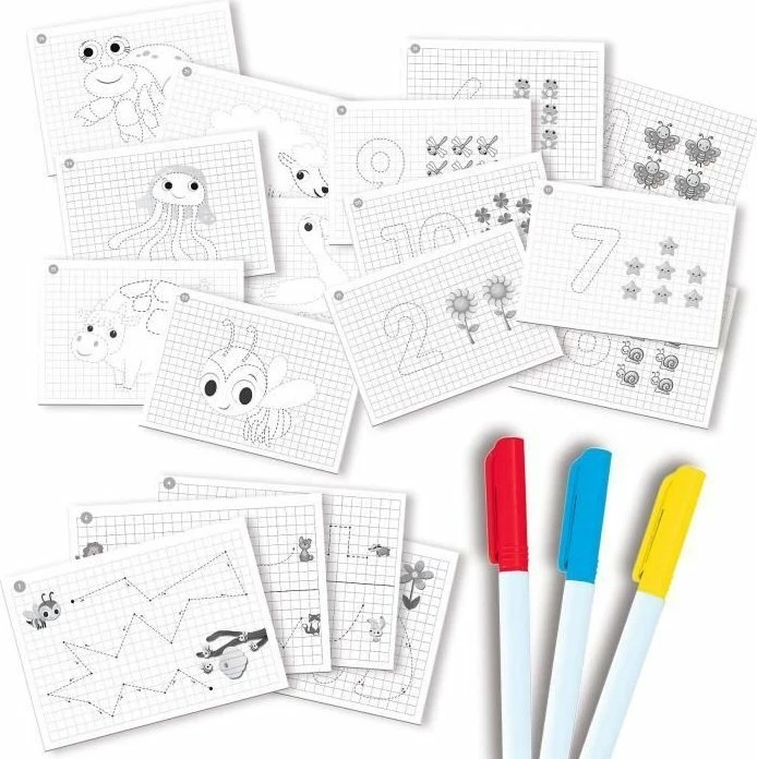 Tabelë edukative LED Lisciani Carotina LED Board, set me 30 fletë didaktike dhe 3 markerë fluo