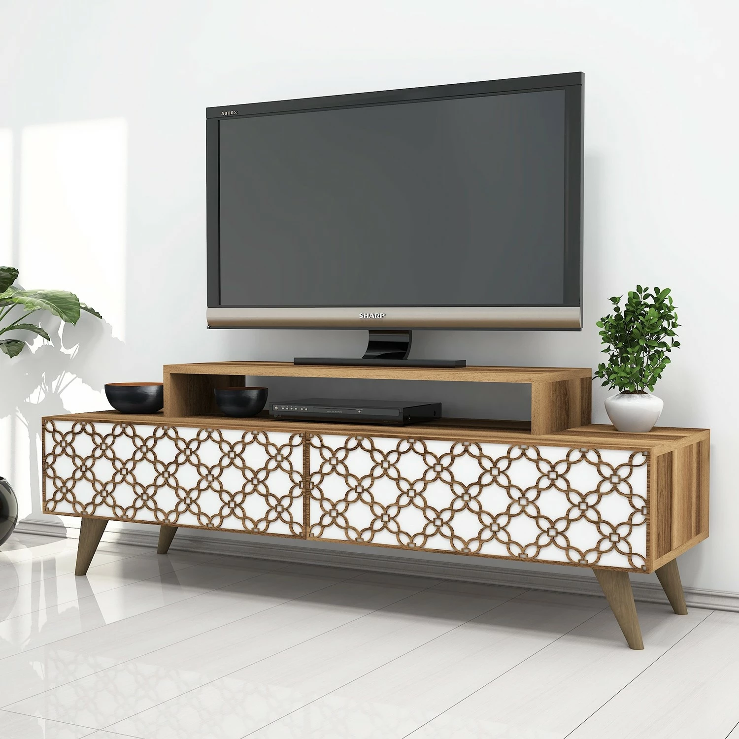 Komodë TV Hanah Home, ngjyrë arre dhe e bardhë, City