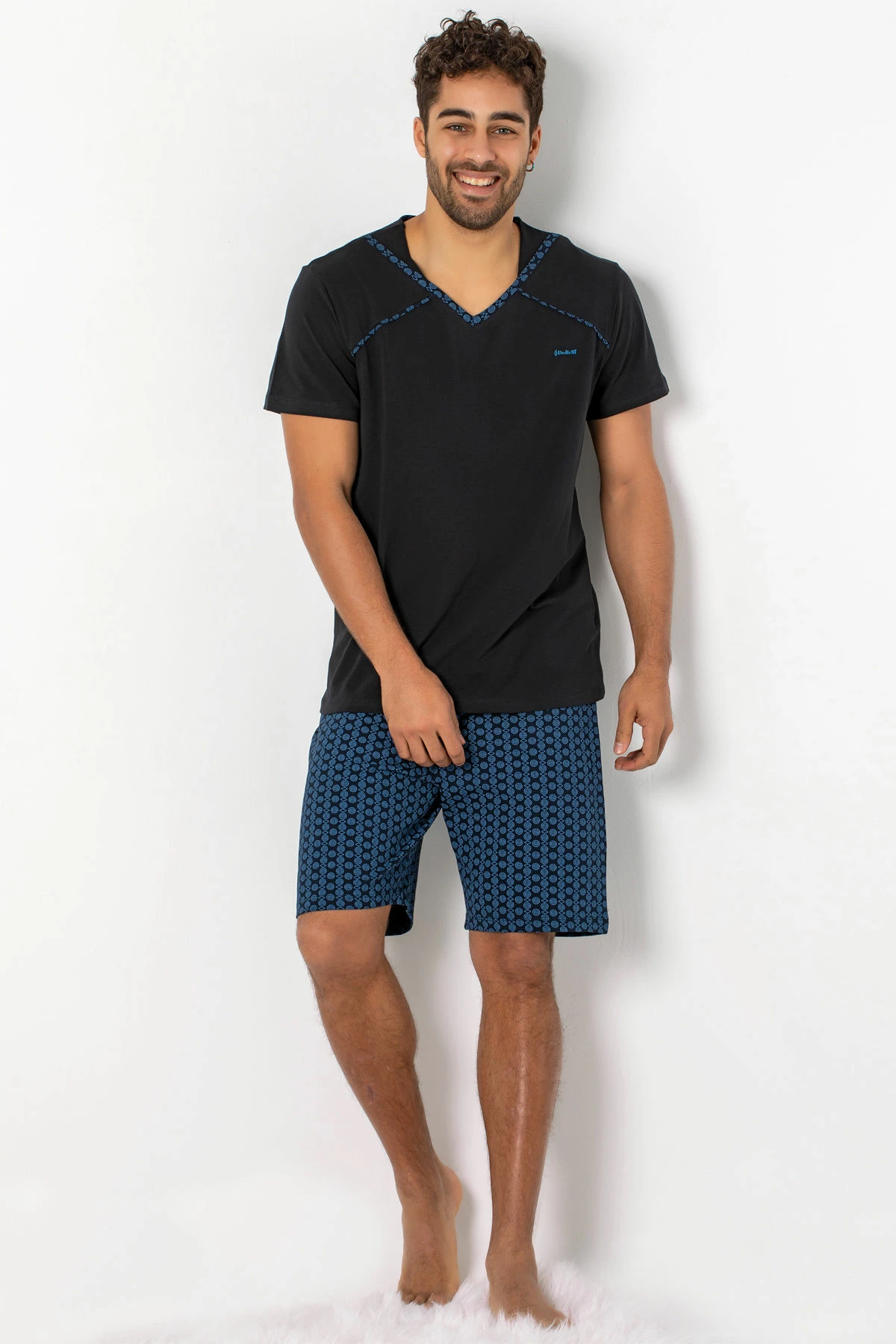 Set pizhamash për burra, Jumeon, 002-000465, e zezë, blu e errët