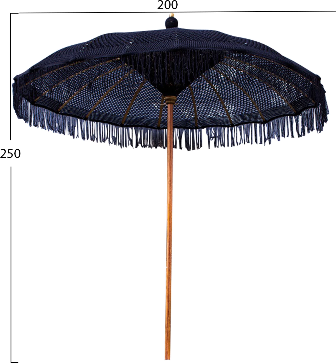 Çadër luksoze, FH6035.03, ngjyrë e zezë, macrame, dru teak dhe bambu, Φ200X250