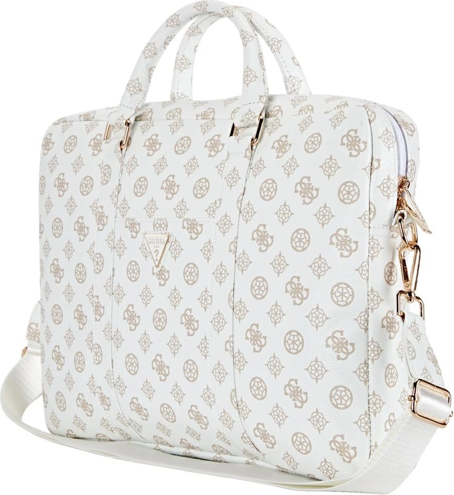Çantë laptopi Guess 4G Peony Front Pocket Zipper Triangle Logo, 16", e bardhë
