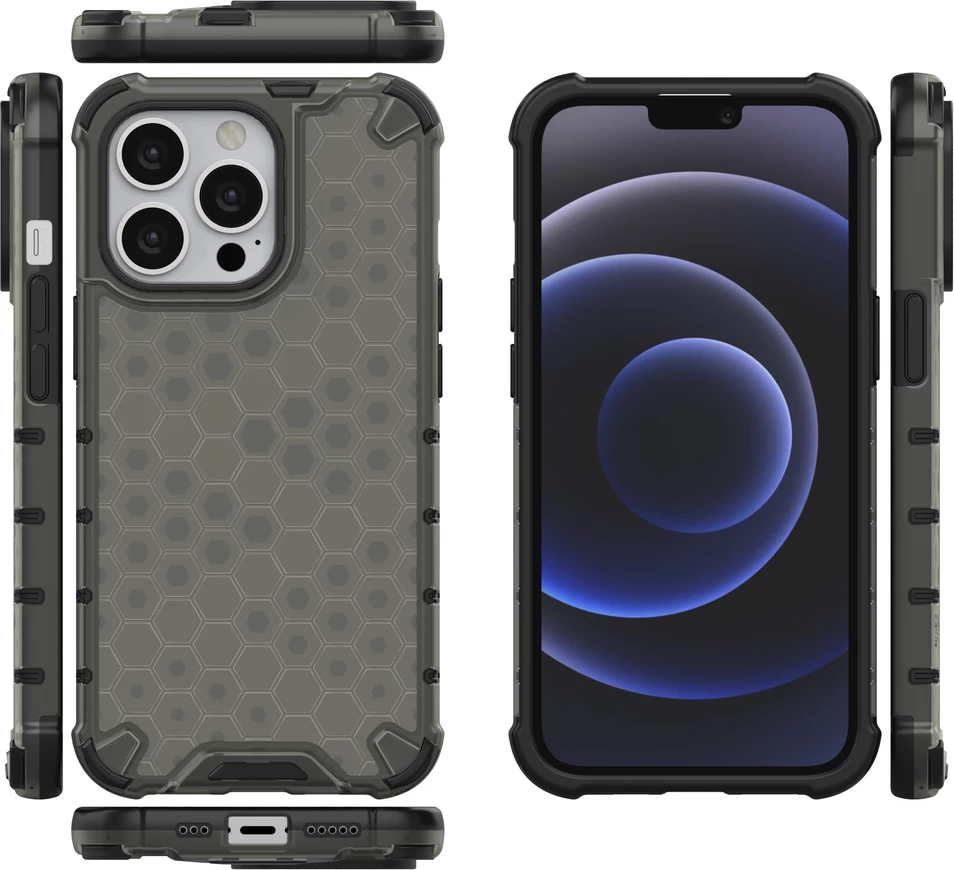 Mbështjellës Hurtel Honeycomb Case për iPhone 13 Pro, i zi