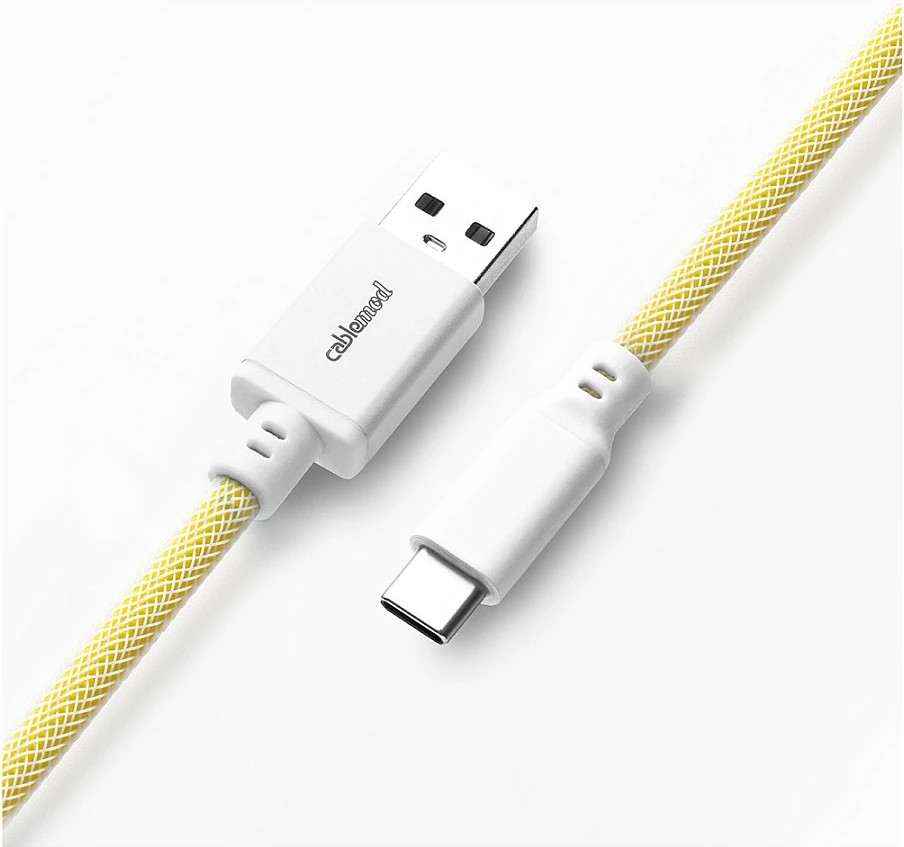 Kabllo tastiere CableMod PRO Coiled USB-C në USB-A, 150cm, Lemon Ice
